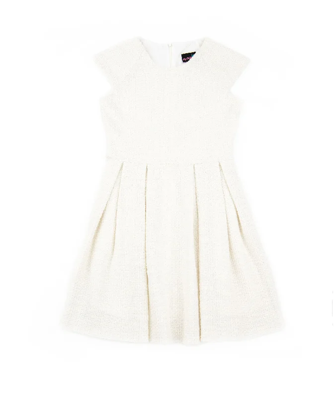 By Debra Girls Ali Ivory Boucle Cap Sleeve Box Pleat Dress