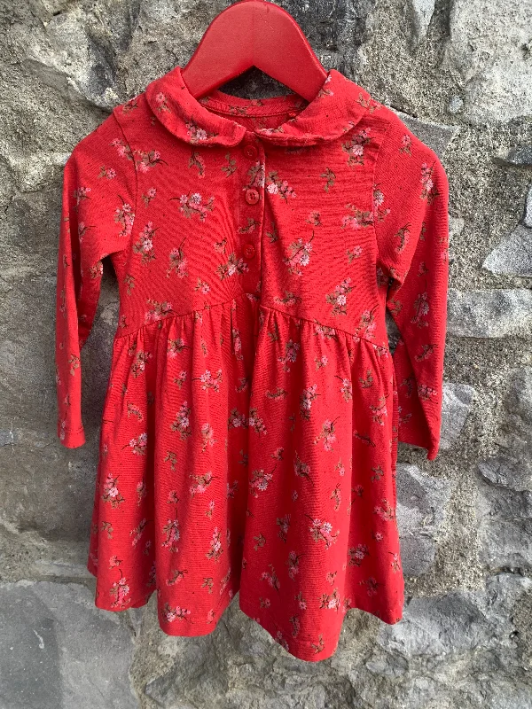 Red floral dress  12-18m (80-86cm)