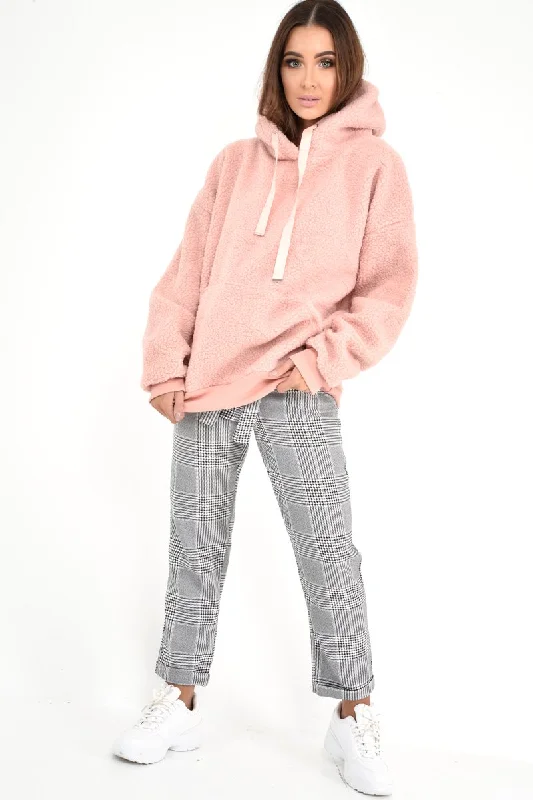 Pink Borg Pocket Front Hoodie - Dezi