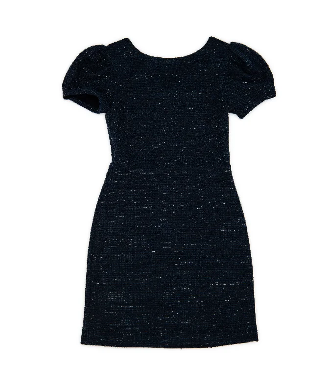 By Debra Girls Mia Navy Boucle Puff Sleeve Sheath Dress