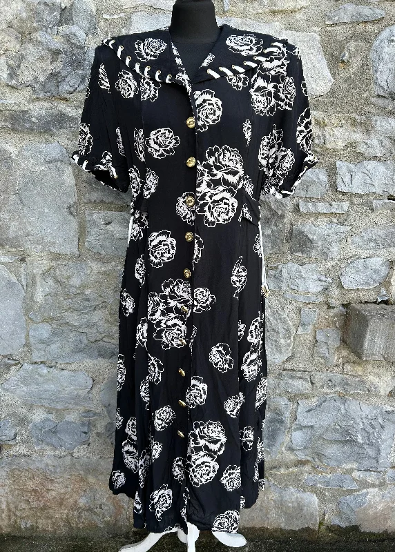 80s Black&white roses dress uk 12