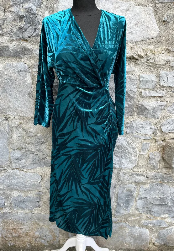 Velvet teal leaves dress uk 8