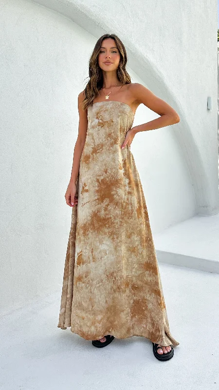 Connie Maxi Dress - Brown Tie Dye