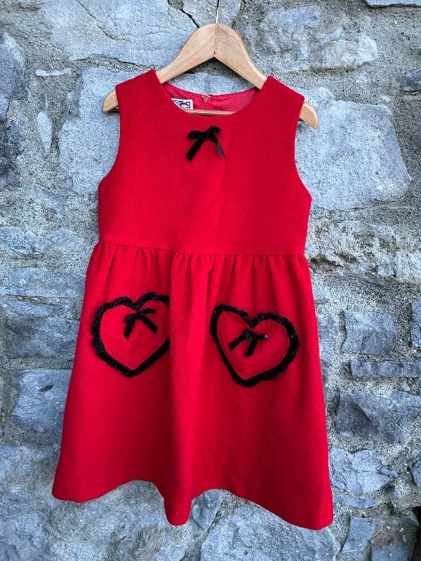 90s red hearts pockets pinafore  6-7y (116-122cm)