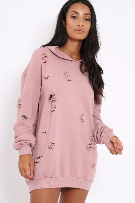 Pink Distressed Oversized Hoodie - Khloe