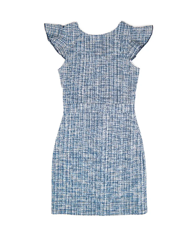 By Debra Girls Milly Blue Plaid Flutter Sleeve Sheath Dress