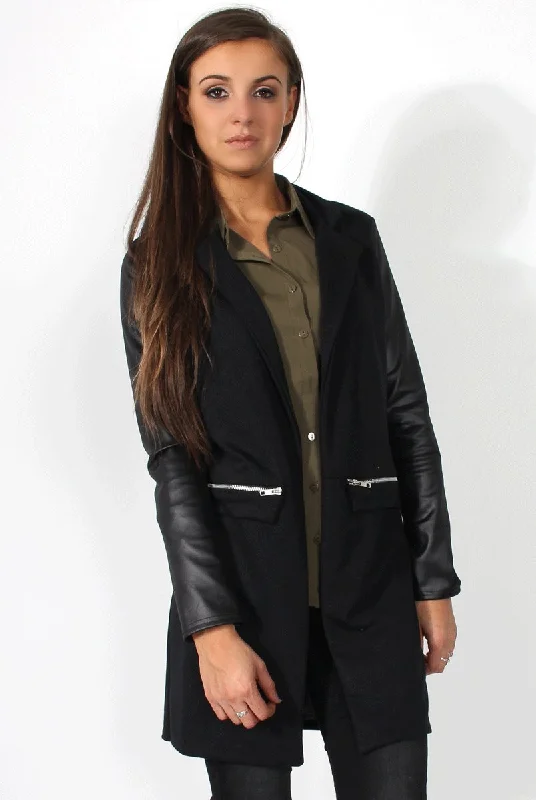 Karina Black PU Long Jacket