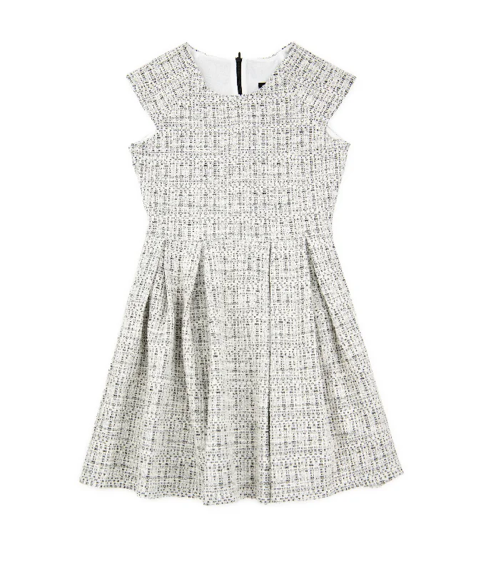 By Debra Girls Ali Black/White New Boucle Cap Sleeve Box Pleat Dress