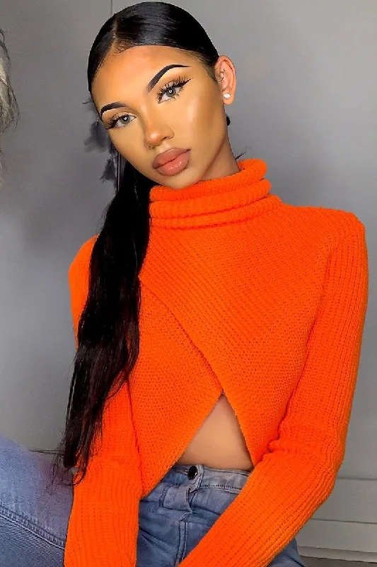 Neon Orange Roll Neck Knit Jumper - Nickole