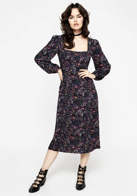 Heliotrope Floral Print Midi Dress