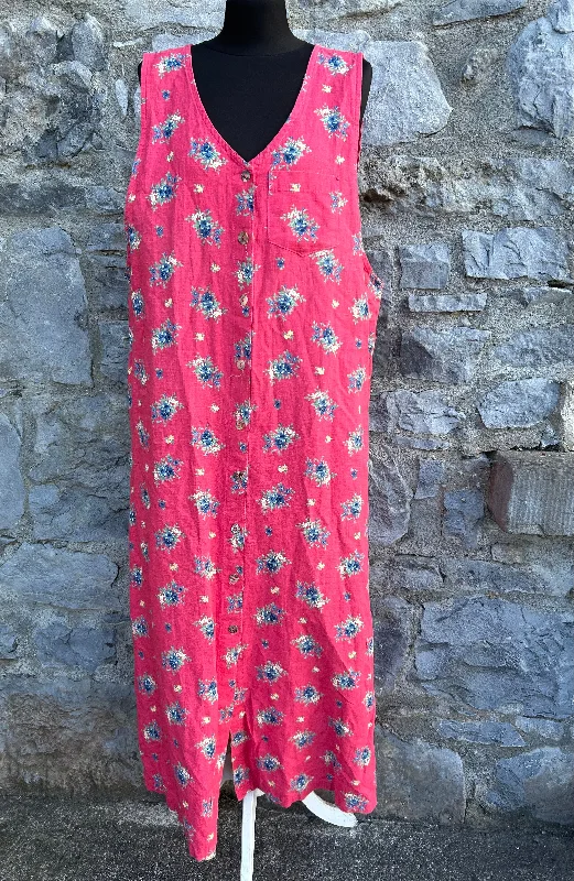 Red flower linen dress uk 12-14