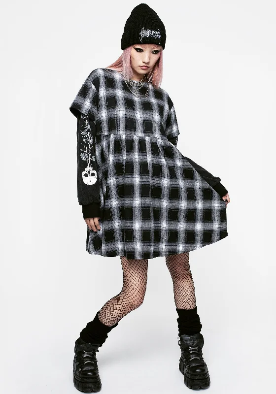 Hypnos Layered Sleeve Check Mini Smock Dress