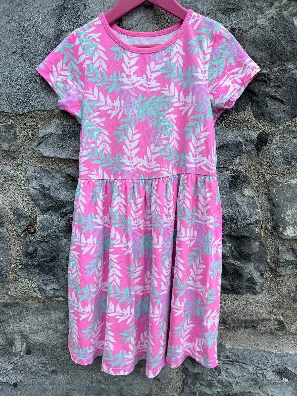 Pink leaves dress   10y (140cm)