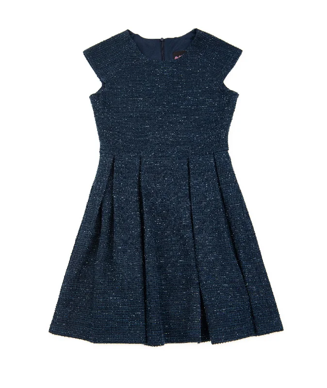 By Debra Girls Ali Navy Boucle Cap Sleeve Box Pleat Dress